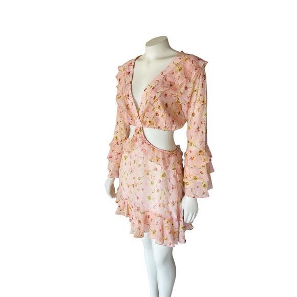 Sinesia Karol Steffany Floral Chiffon Dress Cutout Pink Small - Picture 5 of 7
